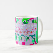 Saison Gruß Kunstdesign grün rosa weiß Kaffeetasse (VorderseiteRechts)