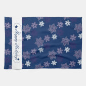 Saison Grüße Schneeflocken auf Navy Blue Küchentuch (Horizontal)