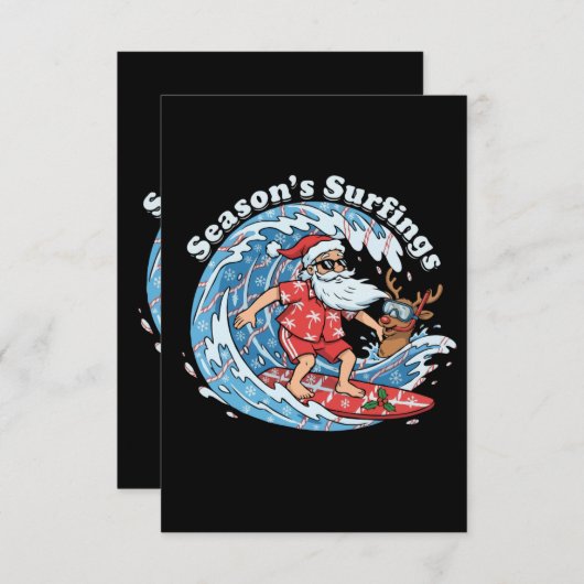 Saison Surfing Funny Surfing Santa Hawaiian Dankeskarte (Vorne/Hinten)