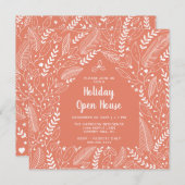 Saisonale Blumenkoralle Modernes Weihnachtshaus Einladung (Vorne/Hinten)