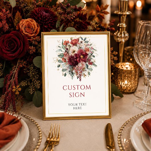 Saisonale burgunder-goldene Blumen Boho individuel Poster
