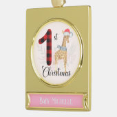 Saisonale Giraffe Baby 1. Weihnachtsname Keepake Banner-Ornament Gold (Links)