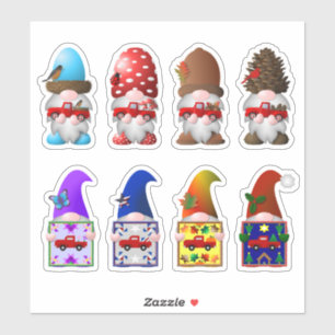Saisonale Gnome mit kleinen roten LKWs Aufkleber