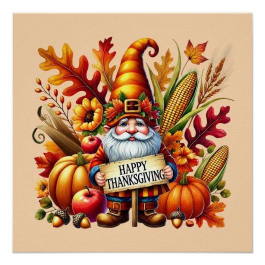 Saisonale Happy Thanksgiving gnome Party Poster (Vorderseite)