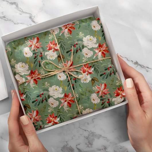 Saisonale Heilige Beeren Poinsettia-Muster Seidenpapier