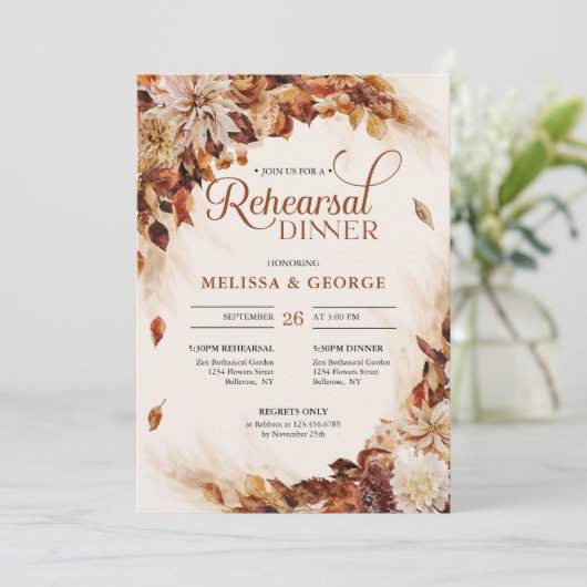 Saisonale Herbst- und Herbstkupfer-Blume und -Blät Einladung (Stehend Vorderseite)