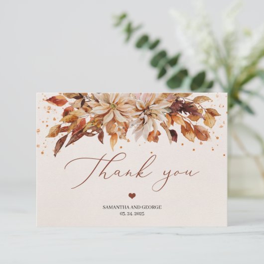 Saisonale Herbstblumen und Blätter Laubblumen Hoch Dankeskarte (Stehend Vorderseite)