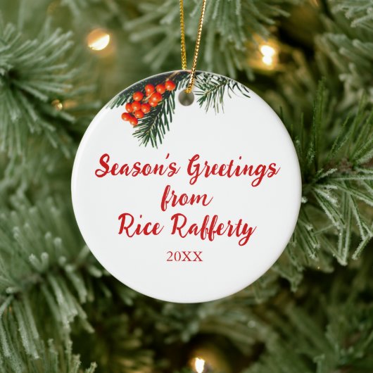 Saisonale Kieferabteilung Berries Custom Keramik Ornament (Baum)