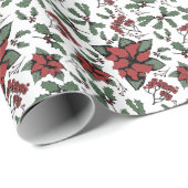 Saisonale Red Poinsettias und Berries White Geschenkpapier (Rolleneckpunkt)