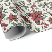 Saisonale Rote Poinsettias und Berries Elfenbeinkü Geschenkpapier (Rolleneckpunkt)