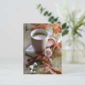 Saisonale rustikale Herbstkakao & Blätter noch Leb Postkarte (Stehend Vorderseite)