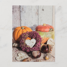 Saisonale rustikale Kastanien & Kürbis Stillleben Postkarte