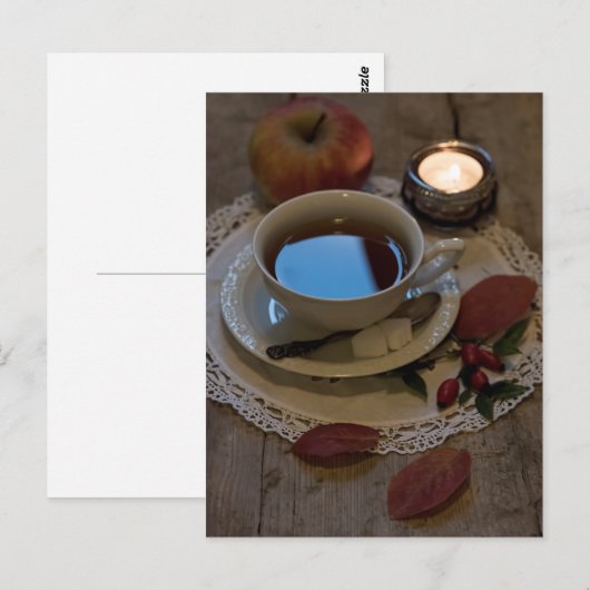 Saisonale rustikale Teezeit Blätter noch Leben Postkarte (Vorne/Hinten)