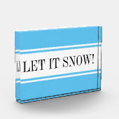 Saisonale Sky Blau Weiß "LASS IT SNOW" Streifen Te Fotoblock (Links)