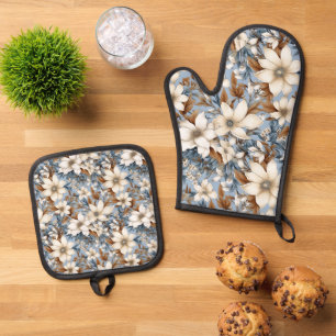 Saisonale Winter-Blume gekachelt Muster Ofenhandschuh & Topflappen-Set