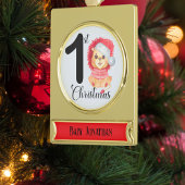 Saisonaler Bärenjungen 1. Weihnachtsname Banner-Ornament Gold