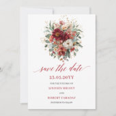 Saisonaler Burgunder Eukalyptus Gold Save The Date (Vorderseite)