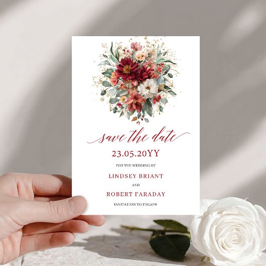 Saisonaler Burgunder Eukalyptus Gold Save The Date