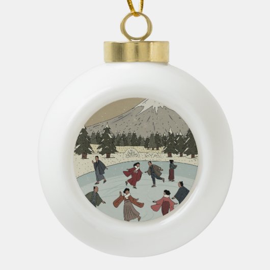 Saisonales Eislaufen Keramik Kugel-Ornament (Vorderseite)