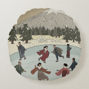 Saisonales Eislaufen Rundes Kissen