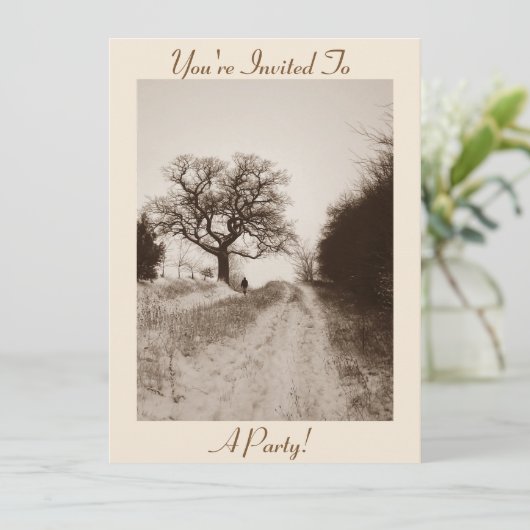 saisonales Foto der stimmungsvollen Winterschneesz Einladung (Stehend Vorderseite)