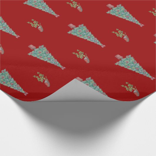 Saisondekorierte Bäume und Rotwein für Weihnachten Geschenkpapier (Ecke)