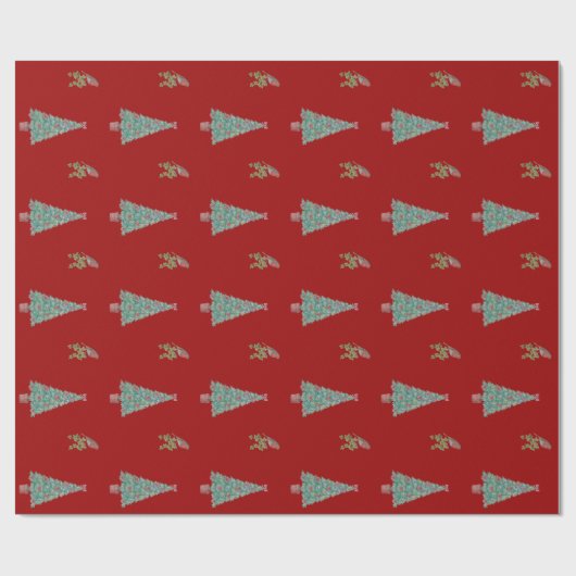 Saisondekorierte Bäume und Rotwein für Weihnachten Geschenkpapier (Flach)