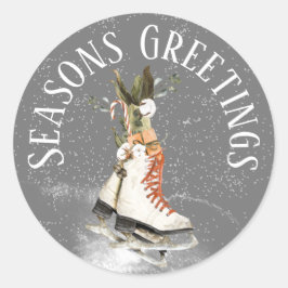 SAISONEN GREETING WINTER SCENE MIT EISEN-SKATEN RUNDER AUFKLEBER