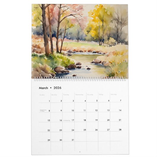 Saisonkalender 2026 | Wasserfarbe Kalender (Mär 2026)