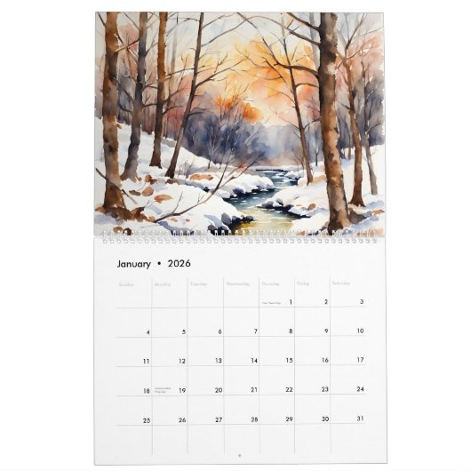 Saisonkalender 2026 | Wasserfarbe Kalender (Jan 2026)