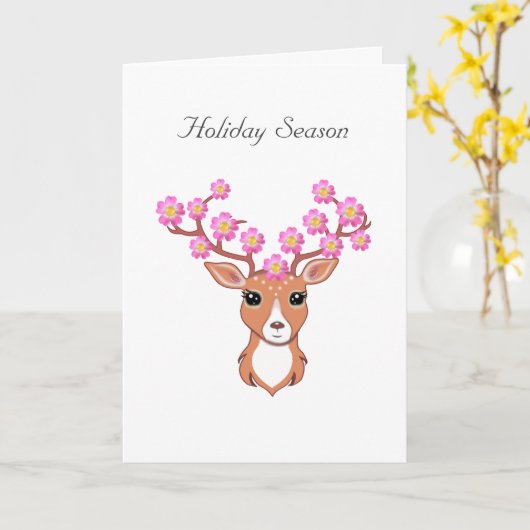 Saisonrendeur mit rosa Blume Karte (Gelbe Blume)