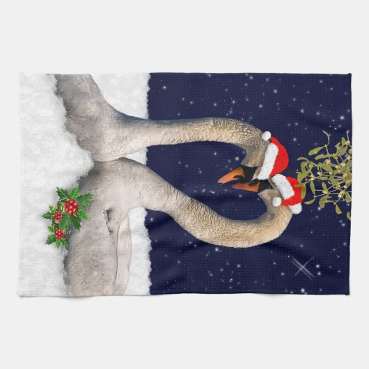 Saisonschwäne Weihnachtsküche Handtuch (Horizontal)