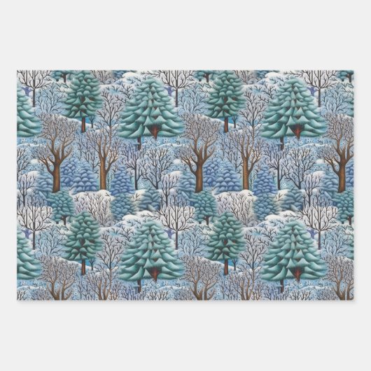 Saisonwaldszenen: Winter, Sommer und Herbst Geschenkpapier Set (Vorderseite 3)