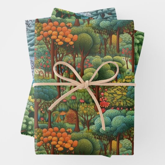 Saisonwaldszenen: Winter, Sommer und Herbst Geschenkpapier Set (Beispiel)