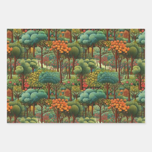 Saisonwaldszenen: Winter, Sommer und Herbst Geschenkpapier Set (Vorderseite)