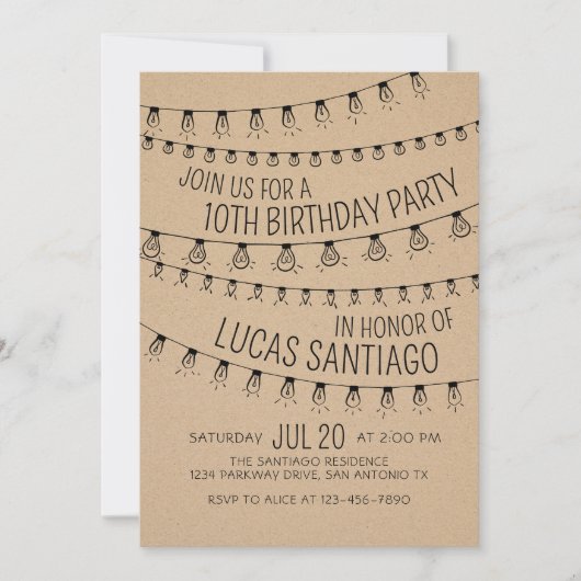 Saitenbeleuchtung Einladung zum Geburtstag (Vorderseite)