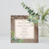 Saitenbeleuchtung Grünpflanzen Rustikales Brautpar Einladung (Stehend Vorderseite)