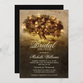 Saitenleuchten altes Eichenbaum rustikales Brautpa Einladung (Vorne/Hinten)