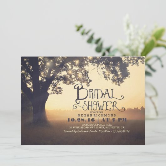 Saitenleuchten Baum rustikale Brautdusche Einladun Einladung (Stehend Vorderseite)