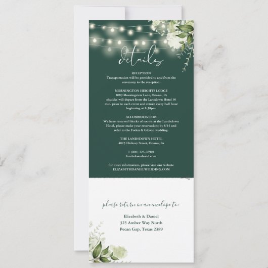 Saitenleuchten floraler Smaragd alles in einer Hoc Einladung (Rückseite)