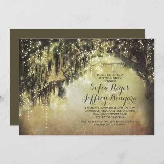 Saitenleuchten rustikales Probe-Dinner Einladung (Vorne/Hinten)