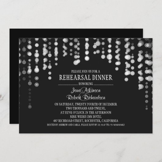 Saitenleuchten Schwarzweiß-PROBE DINNER Einladung (Vorne/Hinten)
