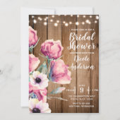 Saitenleuchten und Blume Rustikales Stallholz Einladung (Vorderseite)