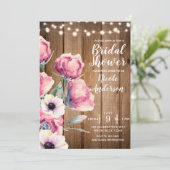 Saitenleuchten und Blume Rustikales Stallholz Einladung (Stehend Vorderseite)