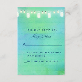 Saitenleuchten und Maurergläser in blau-grün RSVP Karte