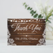 Saitenleuchten und Spitzenholzhochzeiten Dankeskarte (Stehend Vorderseite)