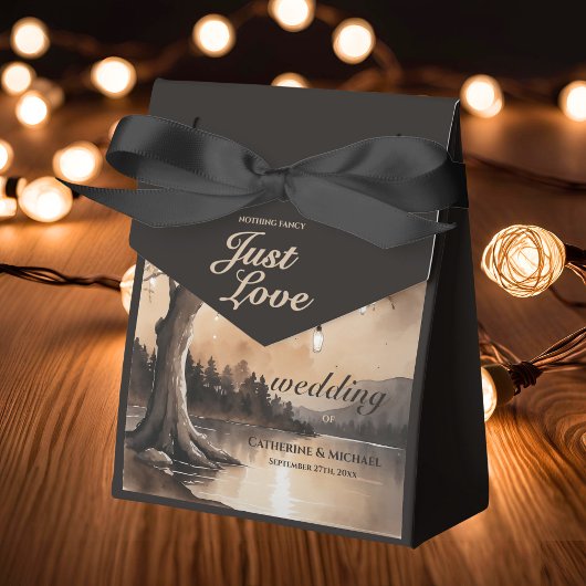 Saitenlichter auf einer romantischen Hochzeit mit Geschenkschachtel