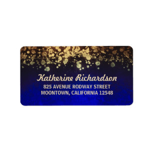 Saitenlichter Hochzeit blau und gold Adressaufkleber