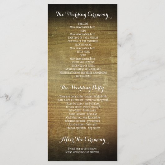 Saitenlichter Masson Glas rustikale Hochzeitsprogr Programm (Rückseite)