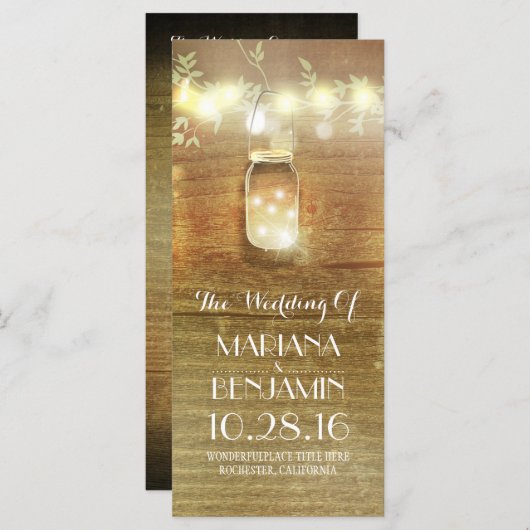 Saitenlichter Masson Glas rustikale Hochzeitsprogr Programm (Vorne/Hinten)